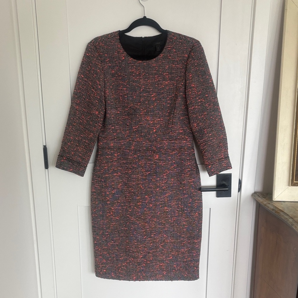 J. Crew Red and Blue Tweed Long Sleeve Dress